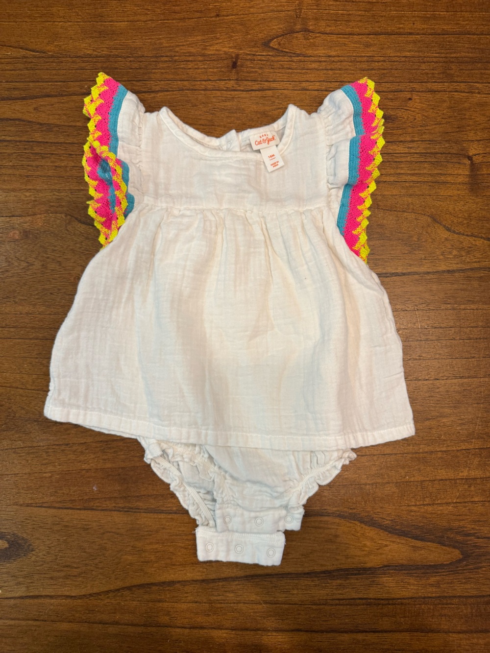 Cat & Jack White Baby Girl Ruffle Sleeve Romper with Ruffle Trim